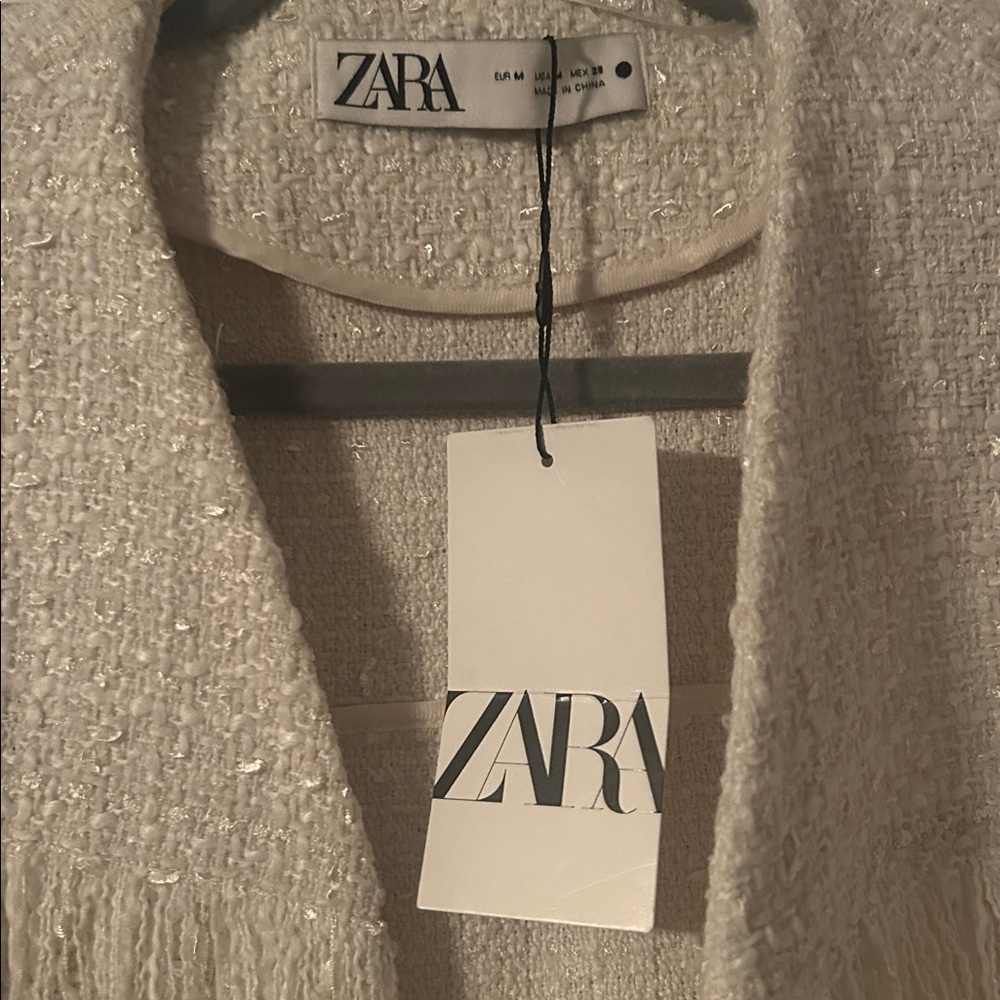 ZARA ZW Collection RARE Textured Fringe Jacket Wool Blend Size M NEW - Picture 14 of 15